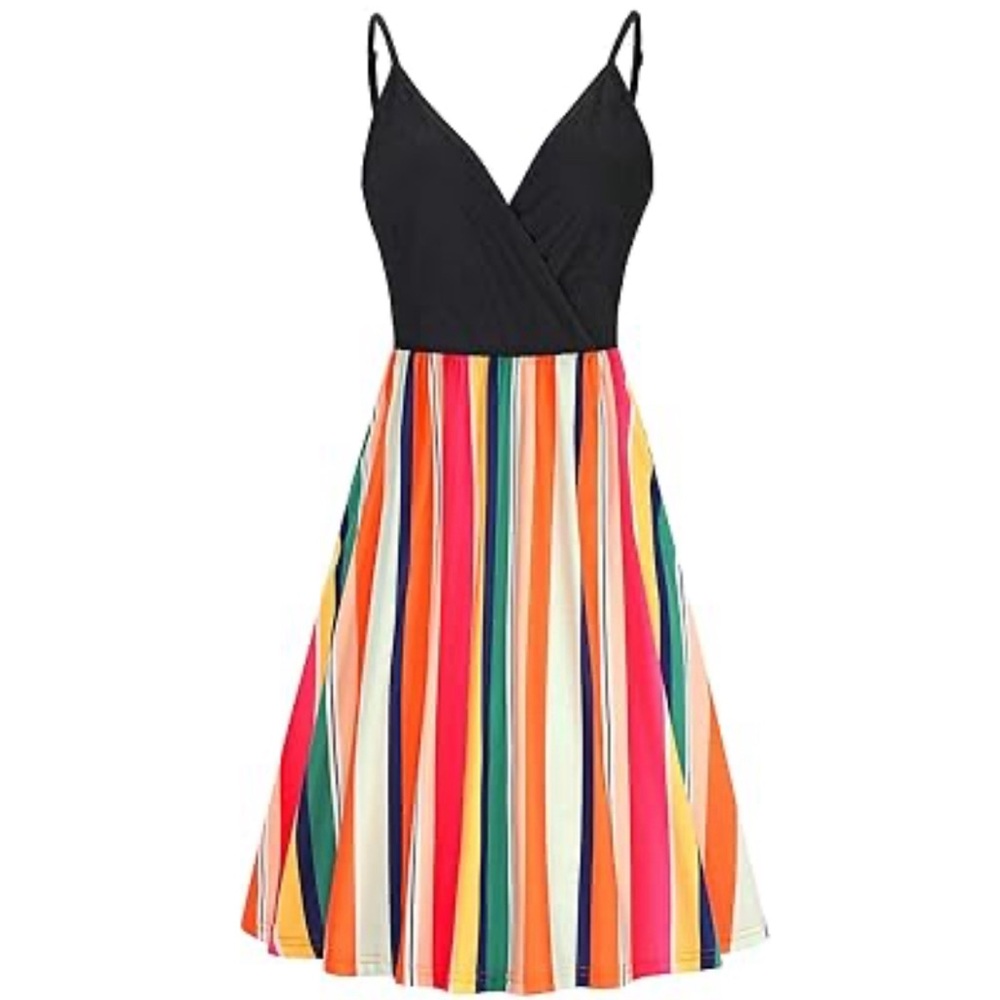 Lulu’s black/multicolor V-neck strappy sundress